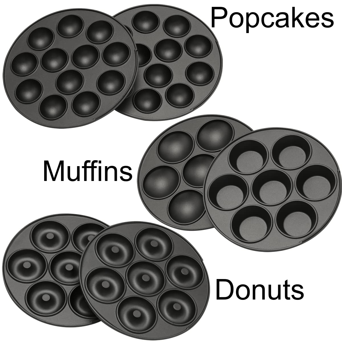 Epiq 3-in-1 Cake Maker Donut-, Muffin-,Cup- und Popcake-Maker 3 auswechselbare Backplatten, Rot Metallic,700 Watt,antihaftbeschichtet, 80000732