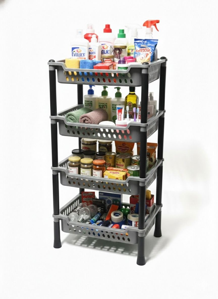 AIR Force 4 Layer Kitchen Rack Stand Plastic Countertop Rack for Kitchen Fruit Vegetable Storage Basket Modern Organizer Shelf Cart Kitchenware Food, Snacks, Bottles, Toys, Tiered Shelf-image-6