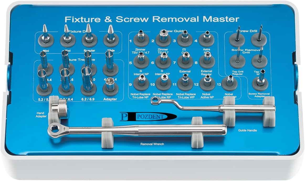 Universal Master Implant Screw Removal & Fixture REmoval Rescue Kit Failed or Broken Screw Removal Kit with Torque Wrench 50-70Ncm & Guide - Torque Wrench