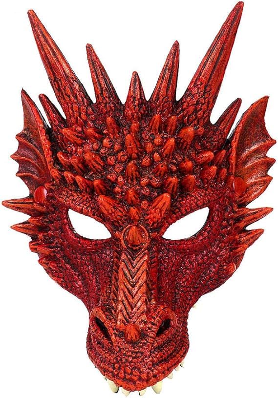 Fartoni Masque Dragon Rouge Pour Enfant Ou Adulte Sans Ailes Ni Autres Accessoires, Idéal Comme Costume Dragon Enfant. Masque de dragon pour cosplay.