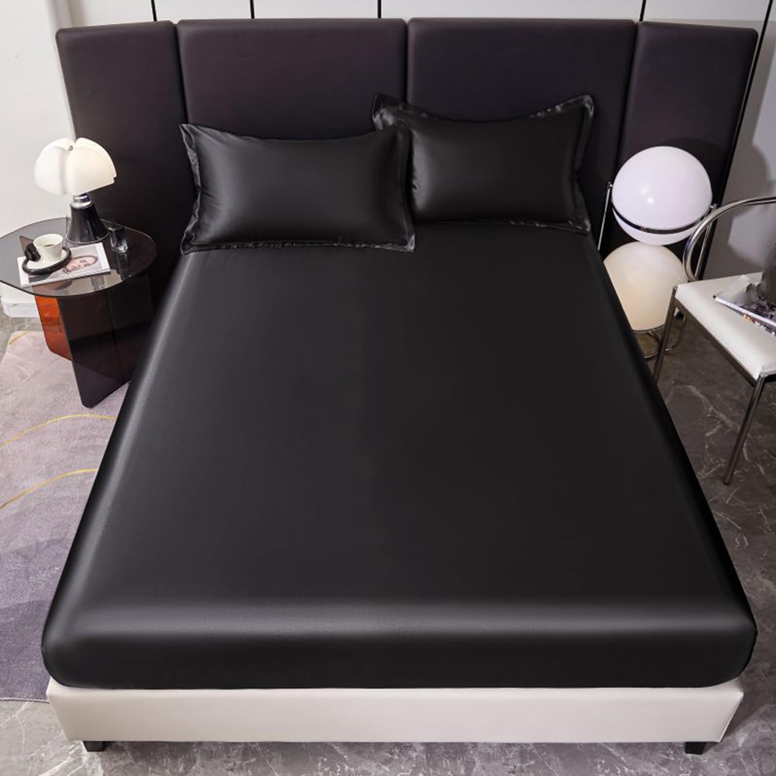 Drap housse 180x200 noir pour matelas de 25 à 30 cm entièrement élastique