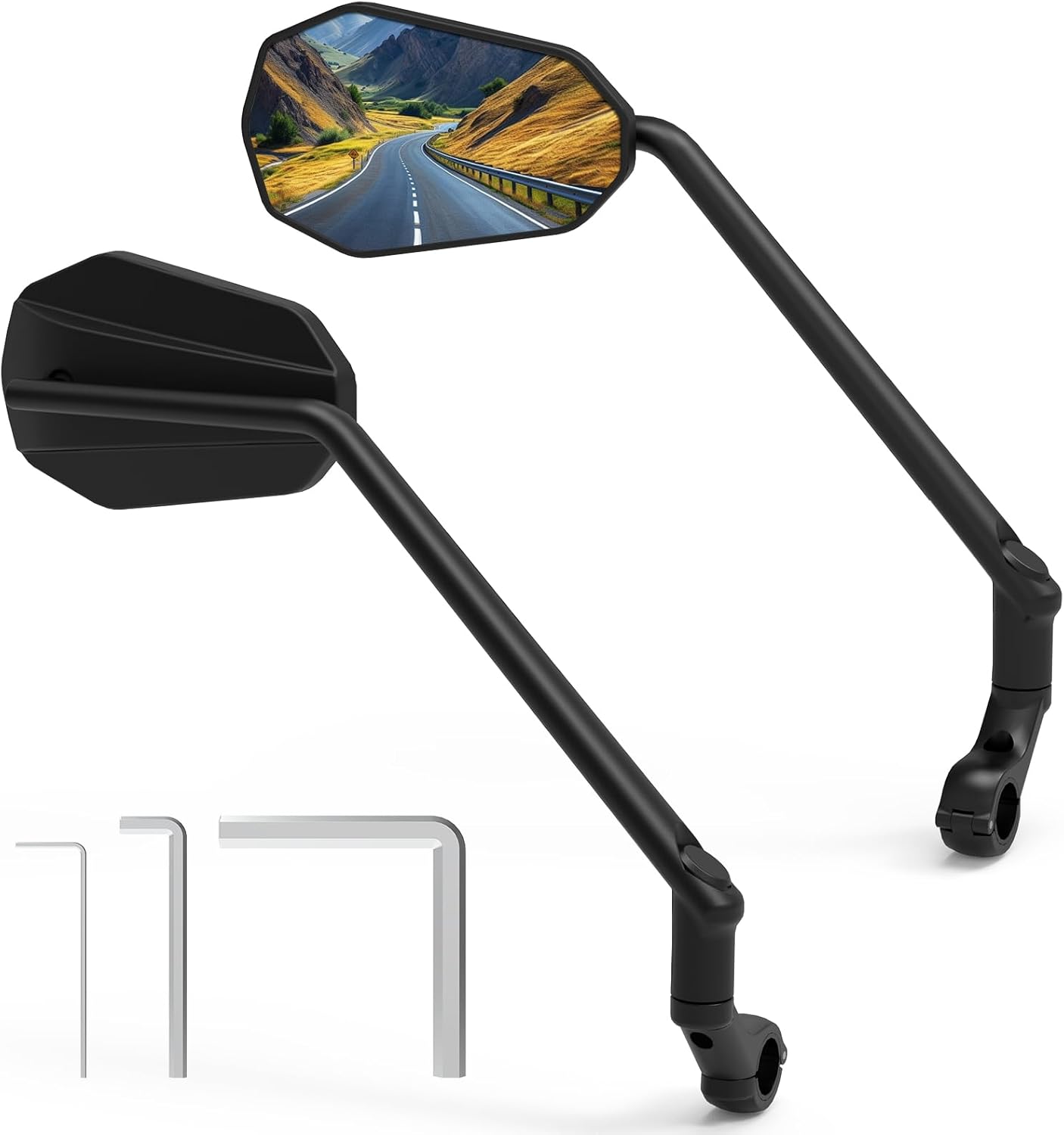 Bike Mirror, [Long Arm] 2 Pcs HD Wide Angle Large Bicycle Mirrors for Handlebars, 360°Adjustable Anti-shake Bicycle Rear View Mirror, Bike Accessories for Ebike Scooter Mountain Road Bike 1 Pair