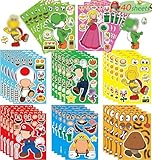 EHQEHQ 40 Pieces Make-a-face Stickers Pack, Super Bros Make Your Own Stickers, Mixed & Matched with 8 Designed Characters(5 of Each) Stickers for Party Decoration, Reward, Decor