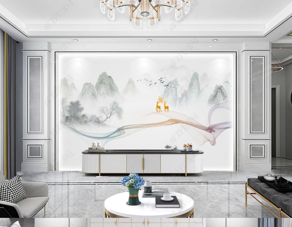 Papier peint intissé paysage abstrait à l'encre de Chine offrant un décor mural au raffinement mat