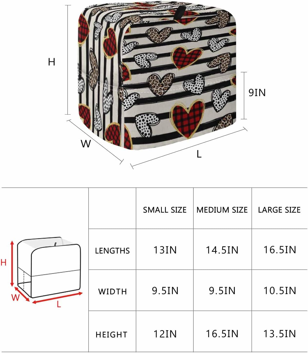 Valentine's Day Stand Mixer Cover with Storage Pocket, Waterproof Kitchen Mixer Covers, Love Heart Leopard Dots Retro Stripes Kitchen Appliance Dust Cover Compatible with 6-9 Quart Mixers