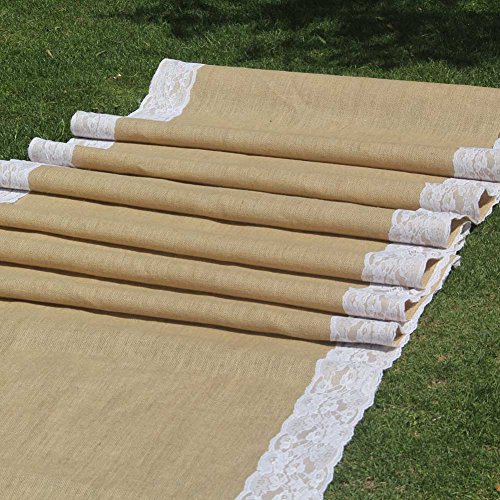 AAYU 75 ft Burlap Wedding Aisle Runner 40 inch with 5 inches Ivory lace | Rustic Floor Carpet, Weddings Walkway Decorations Natural Jute (40 Inch x 75Feet Extra Long)