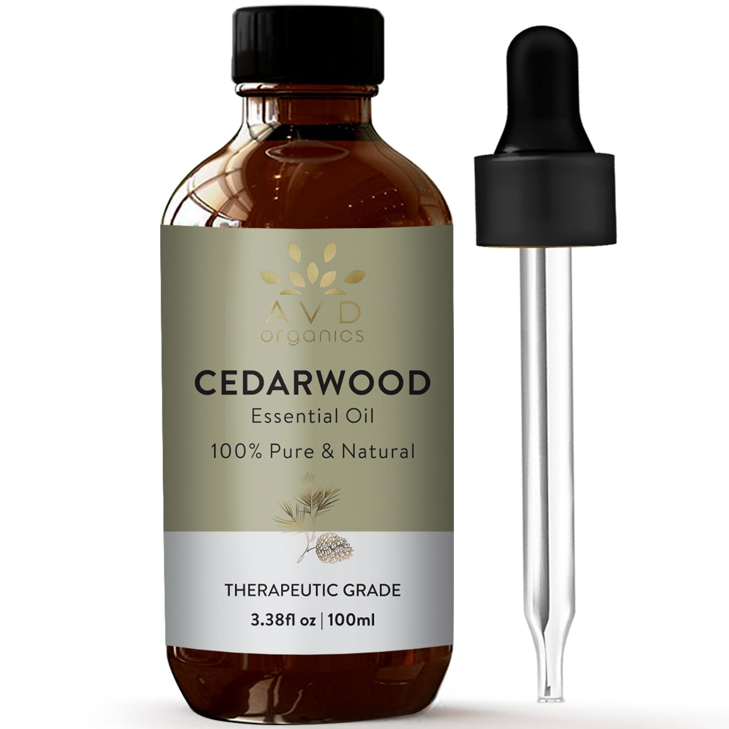 AVD Organics Cedarwood Essential Oil 100 ml- for Skin and Focus - Woody and Earthy Aroma for Clarity - Diffuser Fragrance Oil, Soaps, Candles -3.38 fl. Oz