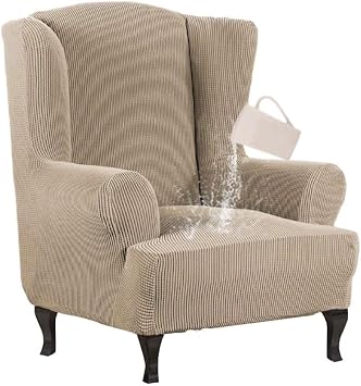 Morbuy Wingback Chair Slipcover, Wingback Chair Covers Washable Stretch Wingback Chair Cover, Waterproof Wing Back Chair Covers with Arms for Living Room 1 Piece Set,Khaki