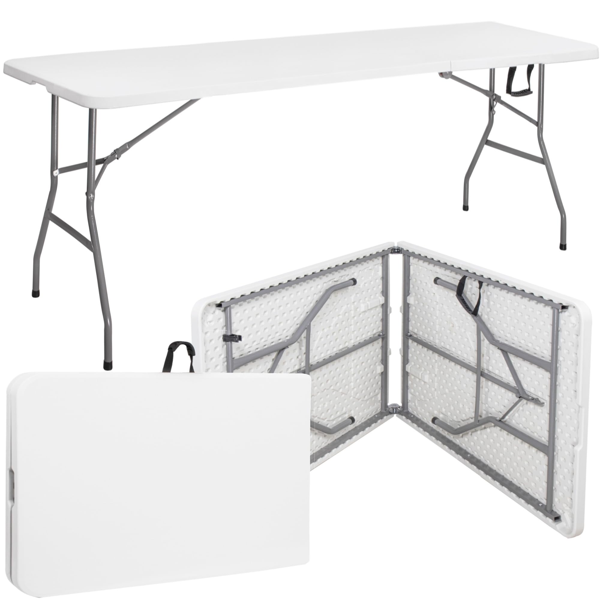 SPRINGOS Mesa de fiesta para banquete de 240 x 75 x 75 cm, plegable para gastronomía, con asa de transporte, función de maleta, plástico, metal para interior y exterior