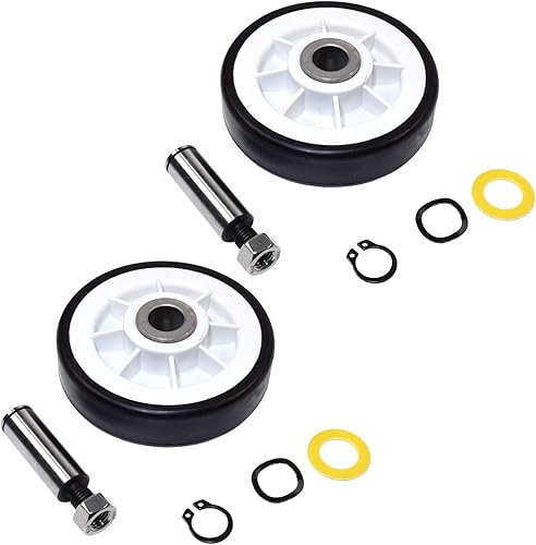 HQRP Paquete de 2 piezas de soporte de tambor de secador, rueda de rodillo y eje de repuesto para Maytag 303373K WP12001541 12001541 AP4008534 312948