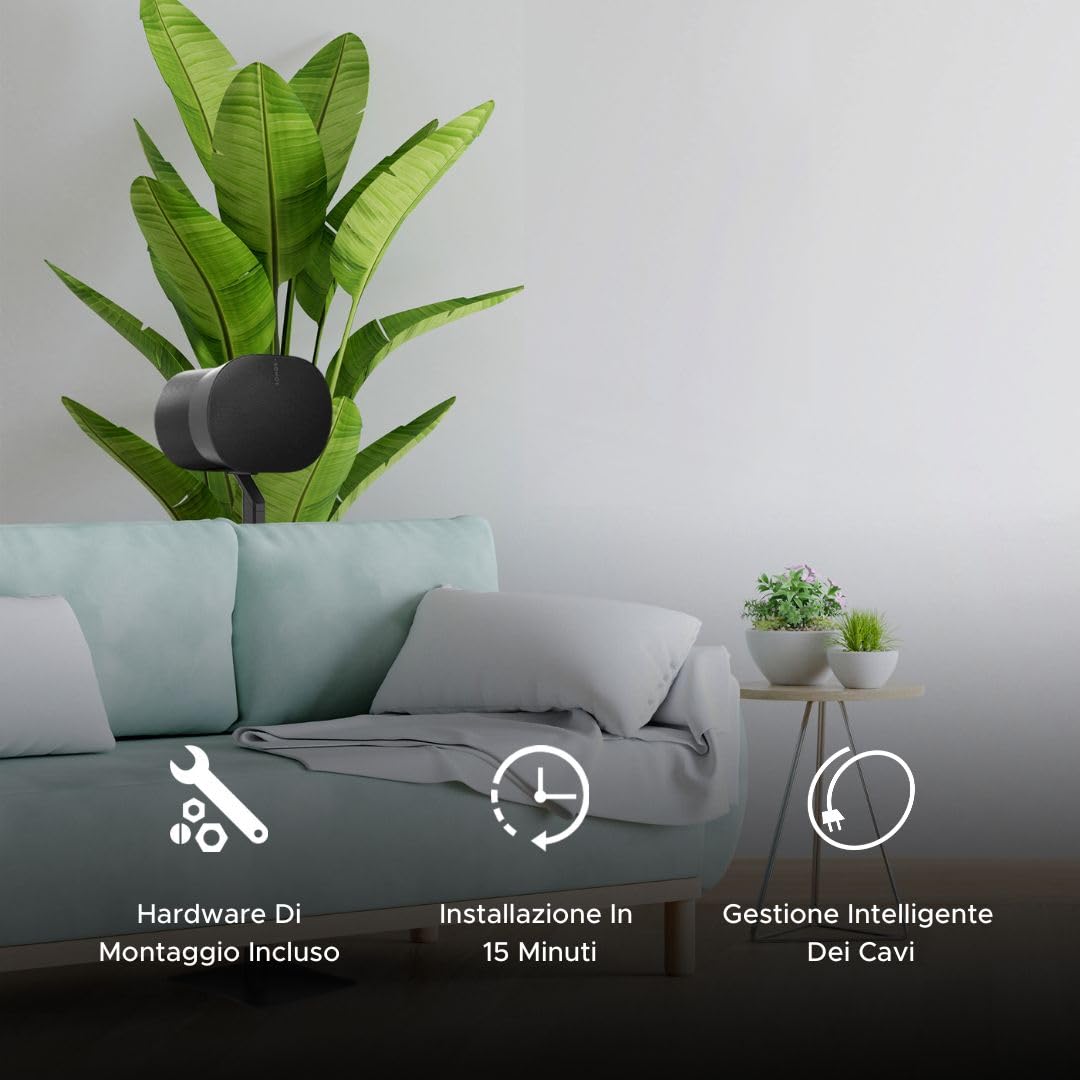 ERA300 Supporto da Pavimento, Design in metallo di Alta Qualità Supporto per Altoparlanti Compatibile con Sonos ERA 300, Accessori Inclusi, Gestione Cavi, Progettato nel Regno Unito, Nero Pacco Doppio