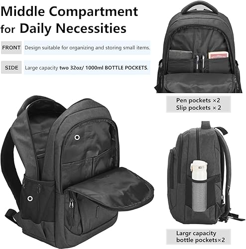 Miniatura 5 de Mochila de viaje para laptop para hombre, Todo negro, Casual