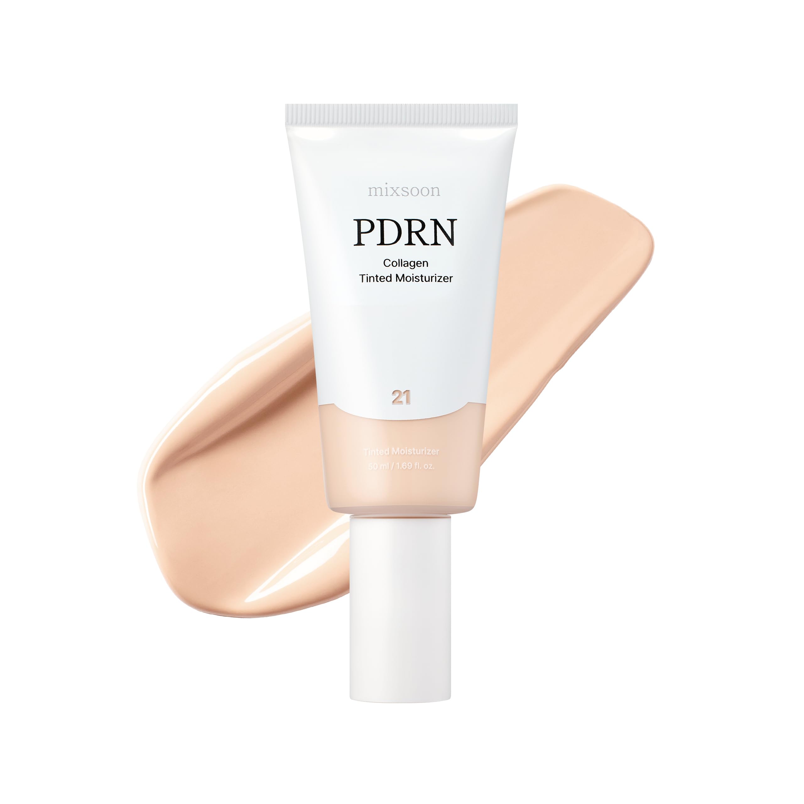 mixsoon PDRN Collagen Tinted Moisturizer No. 21 Soft - Skincare-Infused Base with Rice PDRN & Peptides, 24H Vibrant Glow & Luminous Hydration, 10 Shades, Korean Glass Skin, 50ml