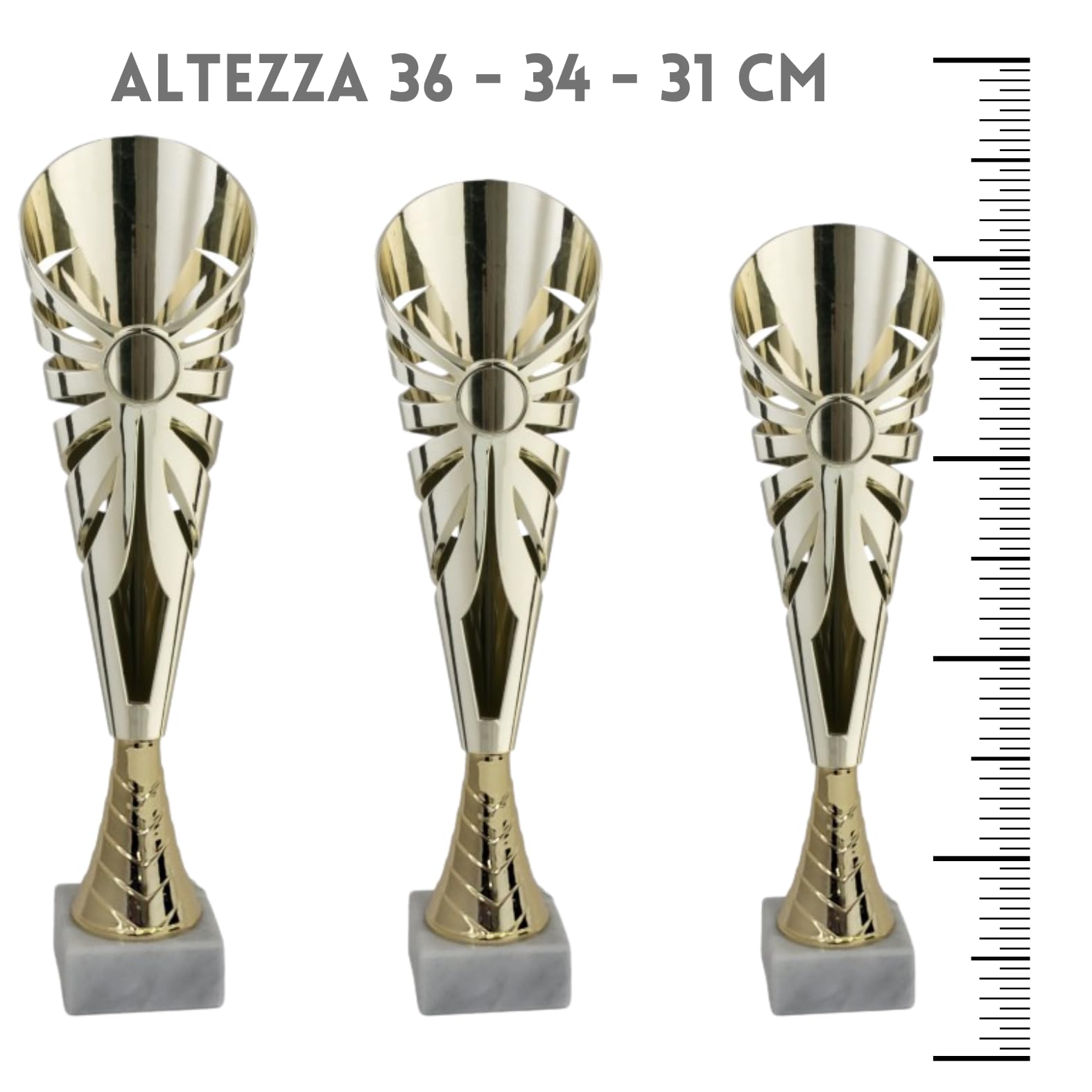Tris Premiazioni Personalizzate 36-34 - 31 cm Coppa Trofeo con Targhetta Inclusa Trofei e Coppe Varie Misure per Sport, Calcio, Basket, Volley, Eventi Sportivi Fantacalcio 12.969