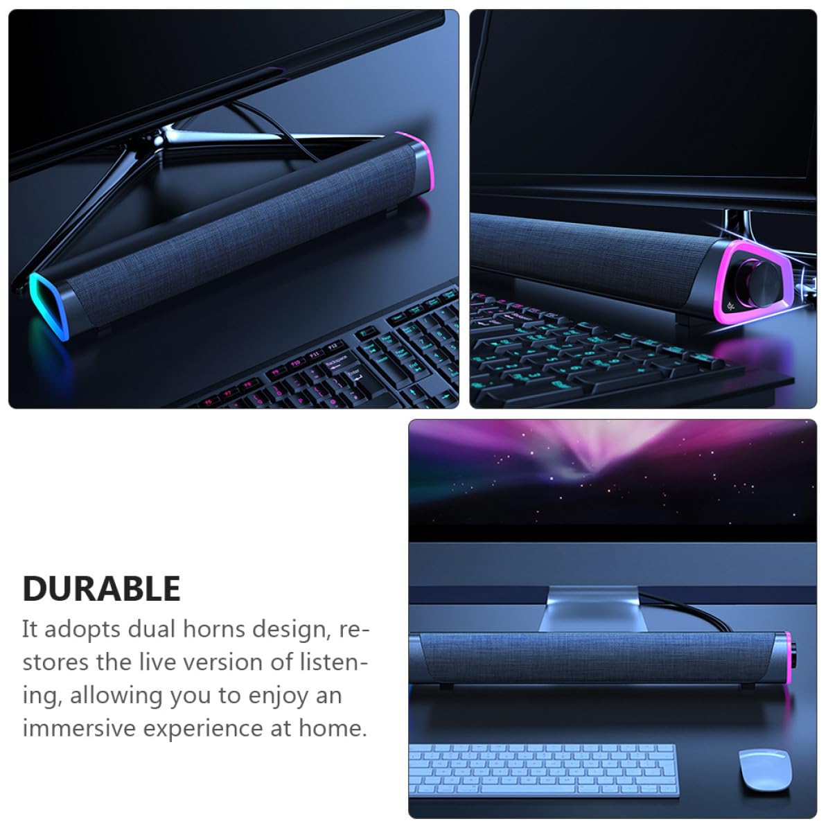 Ciieeo Soundbar per Esperienza Audio Immersiva Nero Doppio Altoparlante Cablato Potenza 6w, Design Compatto per Computer e Tablet a Casa o Gioco