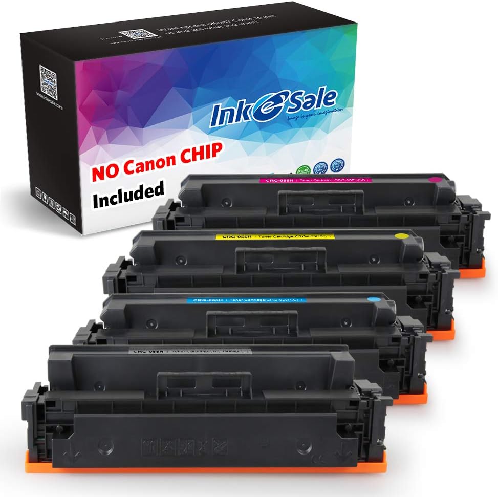 INK E-SALE [with CHIP] High-Yield Compatible Toner Replacement for Canon 055H CRG-055H (4-Pack, K/C/M/Y) use with imageCLASS LBP660 LBP664 MF740 MF741 MF743 MF745 MF746 Printers