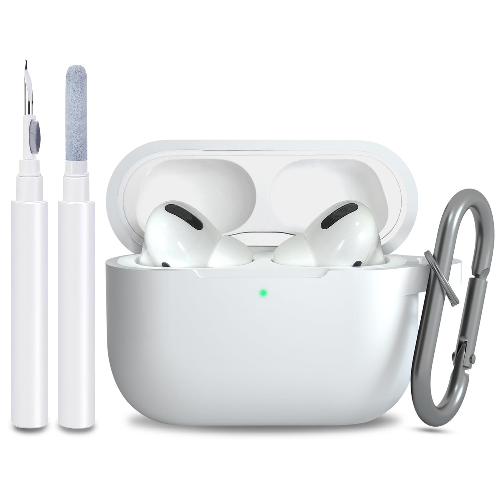 for AirPods Pro 2nd 1st Generation Case Cover with Keychain, Protective Soft Silicone Skin Accessories for Apple AirPods Pro Charging Case 2022/2019, Front LED Visible, White