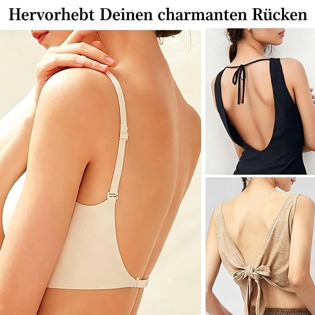 Nubelle - Nahtloser 4-Way BH, BH Tiefer Rückenausschnitt, Kabellos Bustier, Weich Atmungsaktiv, Multiway Verstellbare Träger für Rückenfreie Kleider & Tiefe Ausschnitte