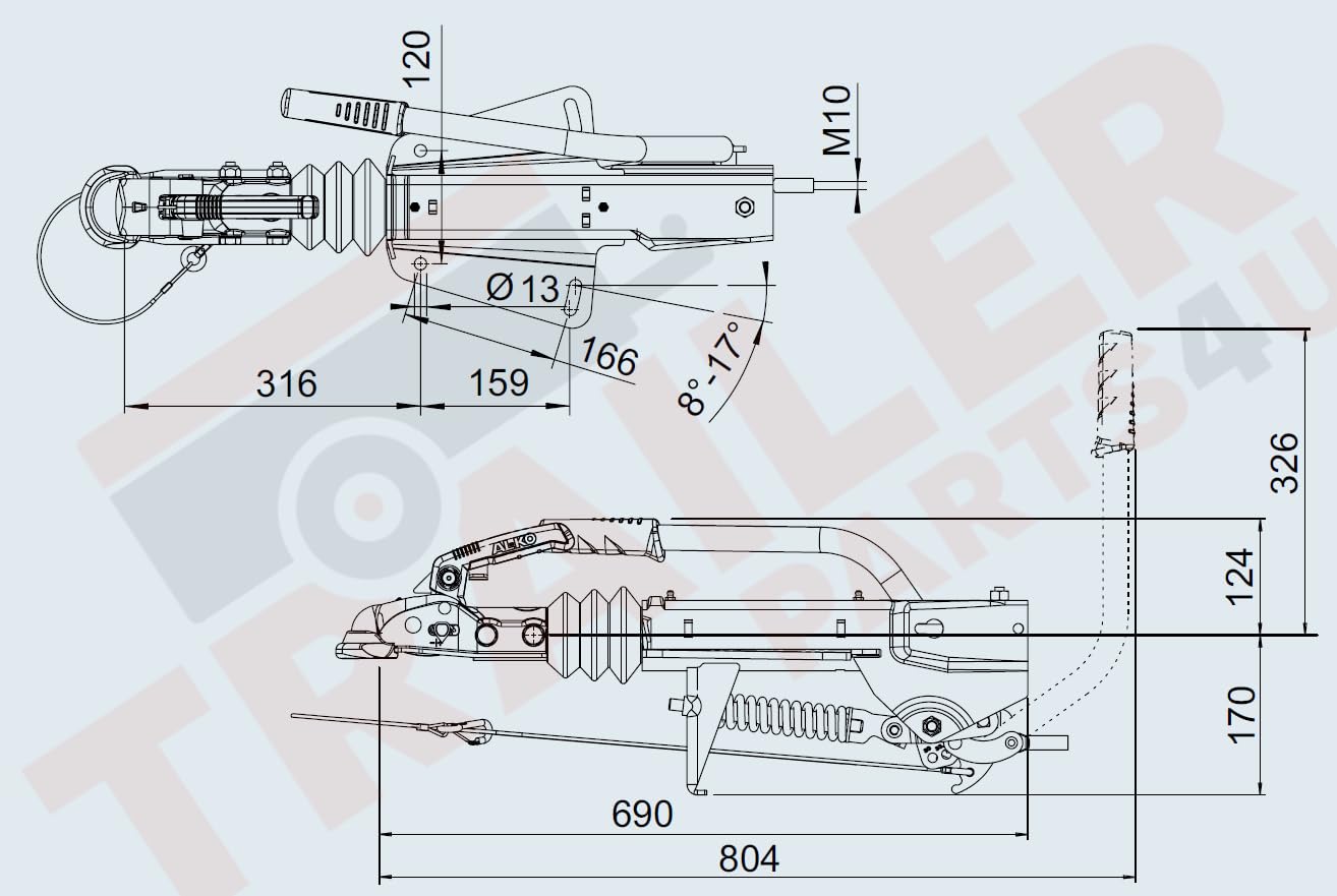 ALKO Auflaufbremse 161 S AUSF. A Neue Ausführung Hebel abgewinkelt Oben + Unten Einbau 950 – 1600kg V-Deichsel 1733092 Auflaufeinrichtung (Hebel abgewinkelt)