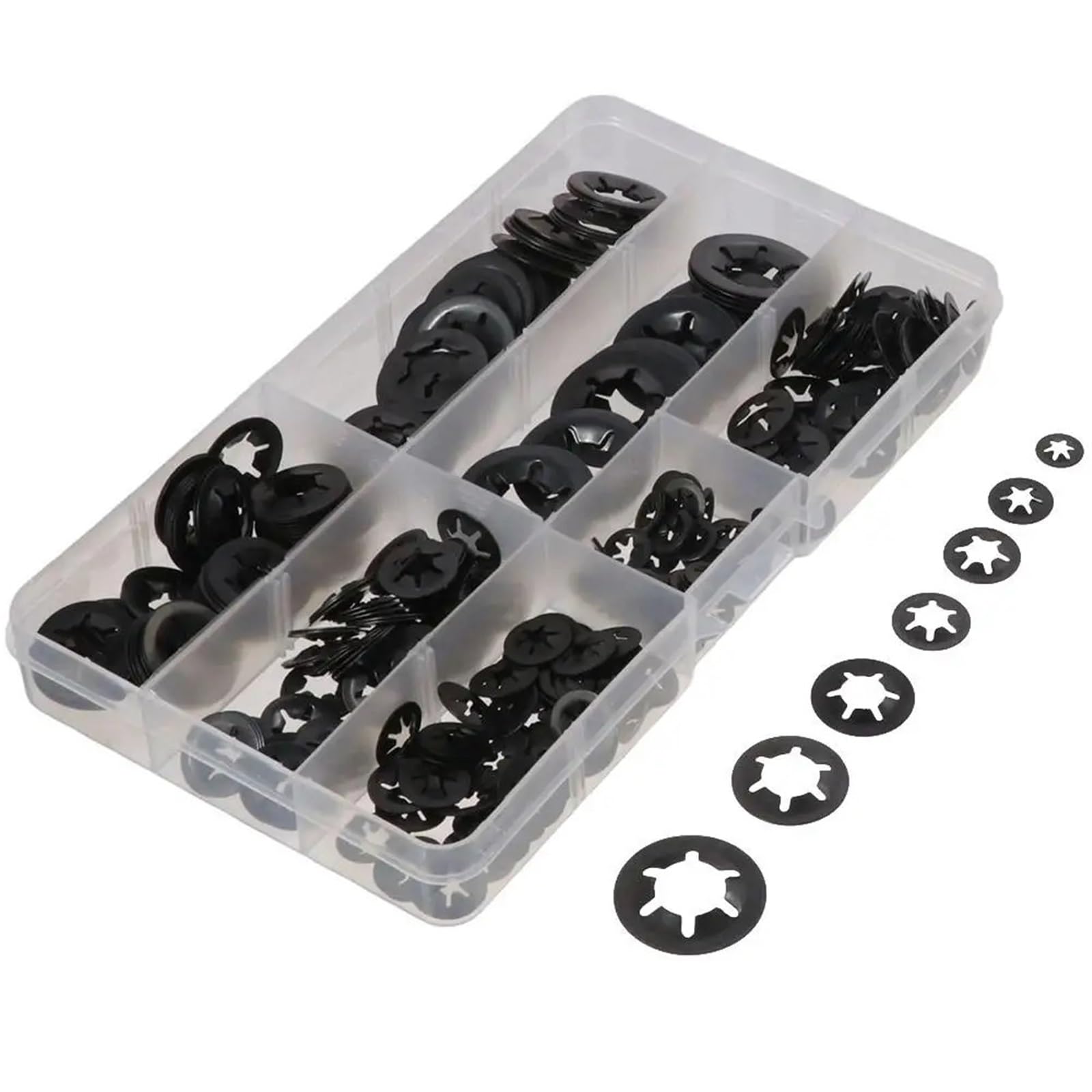 340 pezzi M3/M4/M5/M6/M8/M10/M12 Rondelle di sicurezza dentate 65Mn interne in acciaio nero 7 misure