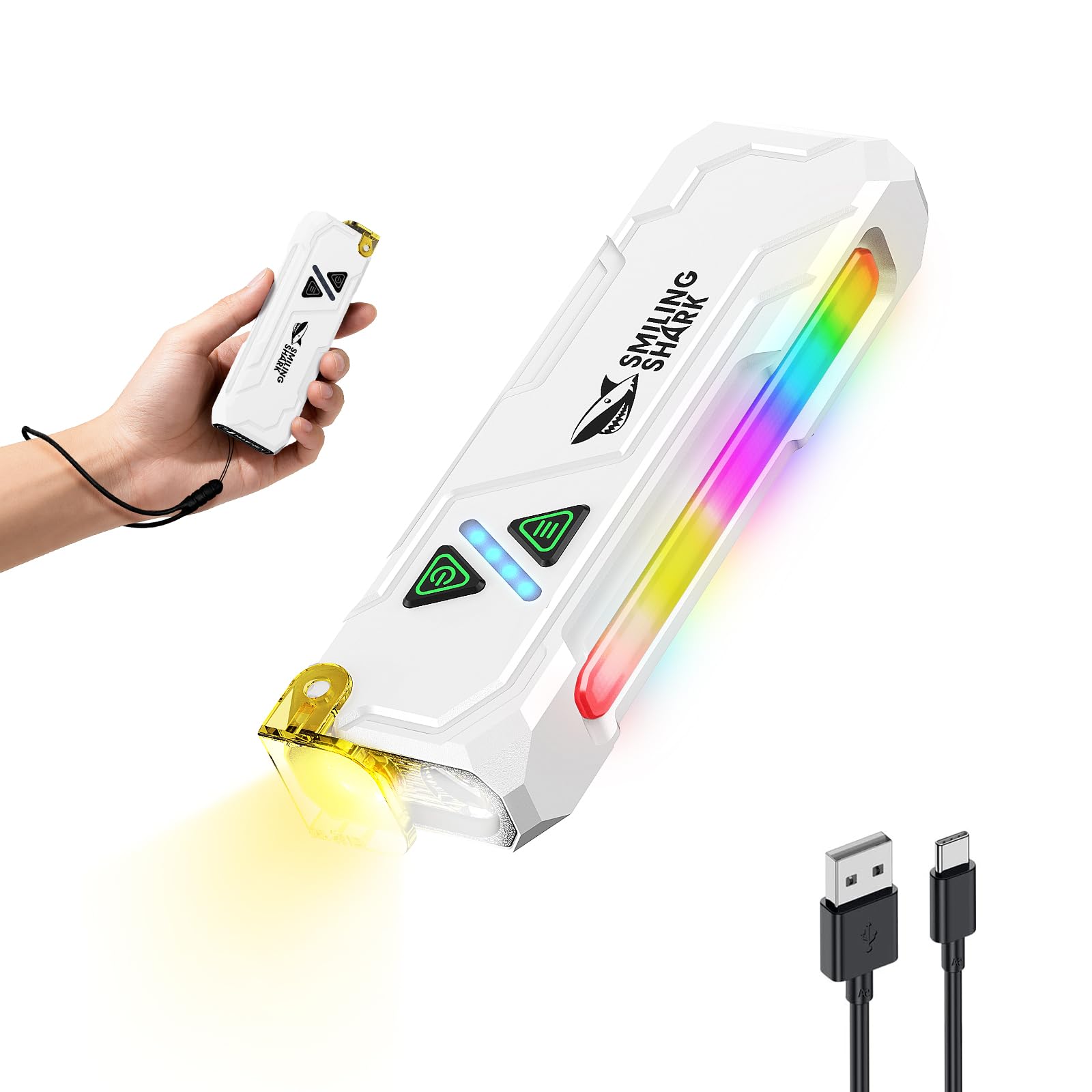 Smiling Shark ML01 Multifunctional Flashlight, Rechargeable LED Torch with Magnetic Base, Main Side Light with RGB Compact Clip Design Long-Lasting USB Charging for Camping Hiking Emergency (White)