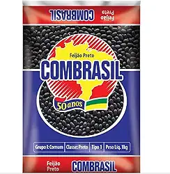 Feijão Preto Combrasil 1Kg Tipo 1 Premium, Grãos Selecionados - Fardo com 10 Pacotes