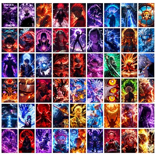 Image of MODERN GALLERY MART Pack of 54 Mix Anime Wall Collage Kit Posters - 4 x 6 Inches Posters for Wall Decoration - Wall Art For Bedroom, Office, Living room, Dorm room - Glue Dots Included