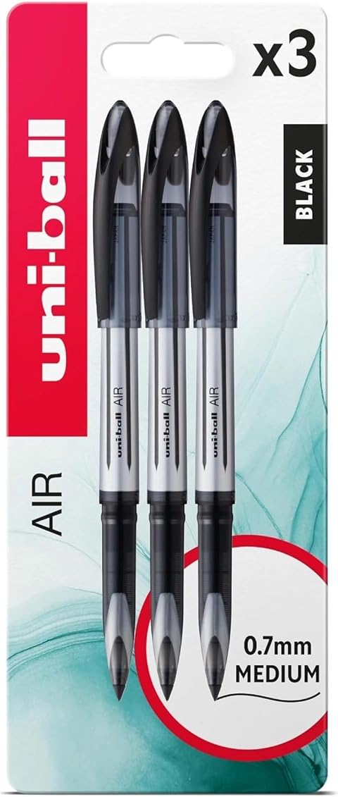 uni-ball Air Rollerball Pens, 0.7 mm, Black (3-Pack)