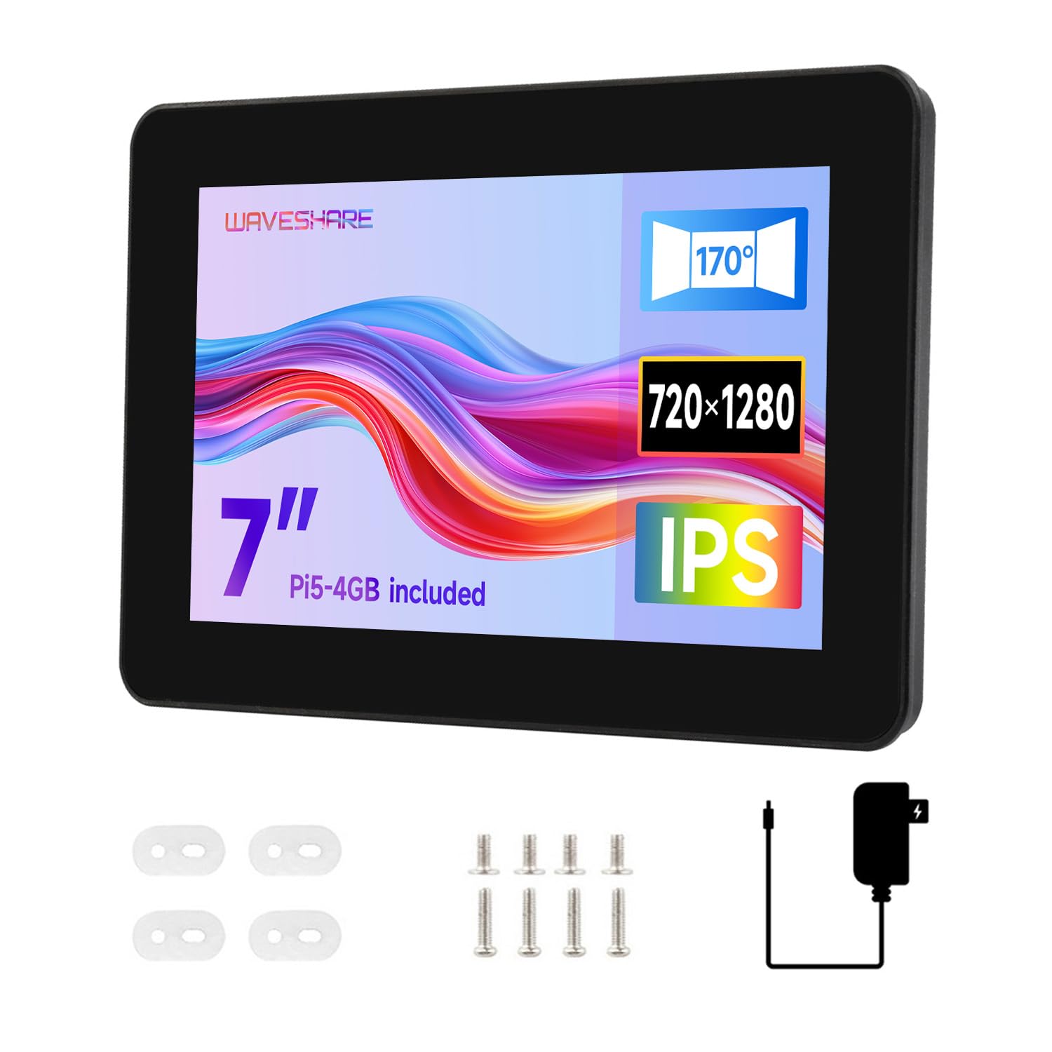 Waveshare 7inch 720x1280 Industrial HMI All-In-One Touch Display For Raspberry Pi5 (Pi5-4GB Included) Dual 4K HDMI Output 10-Point Touch Optical Bonding Al Alloy Case for Efficient Heat Dissipation