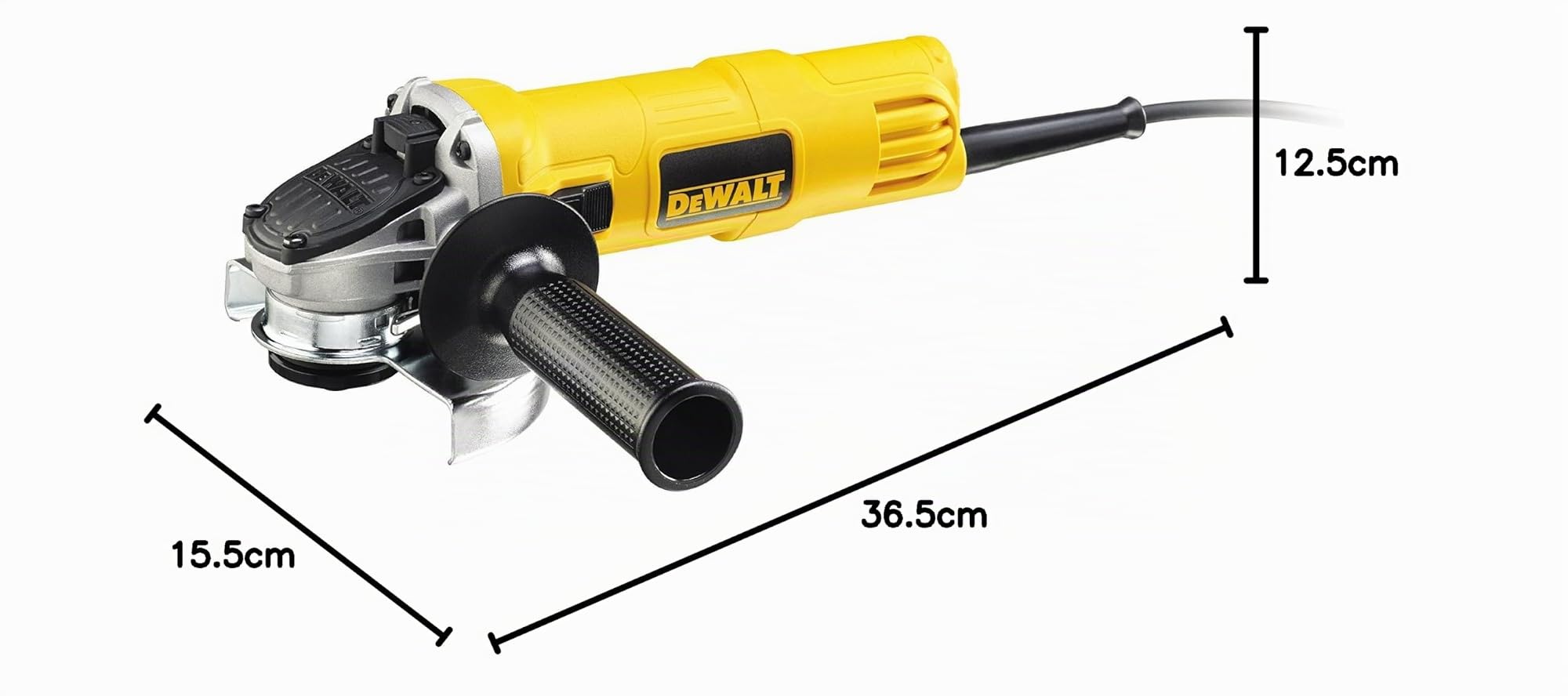 DEWALT - Mini Amoladora 800W, Empuñadura Lateral y Cubierta de Protección, Disco Ø125mm, Velocidad en Vacío 11800rpm, Compacta y Ligera - DWE4057-QS