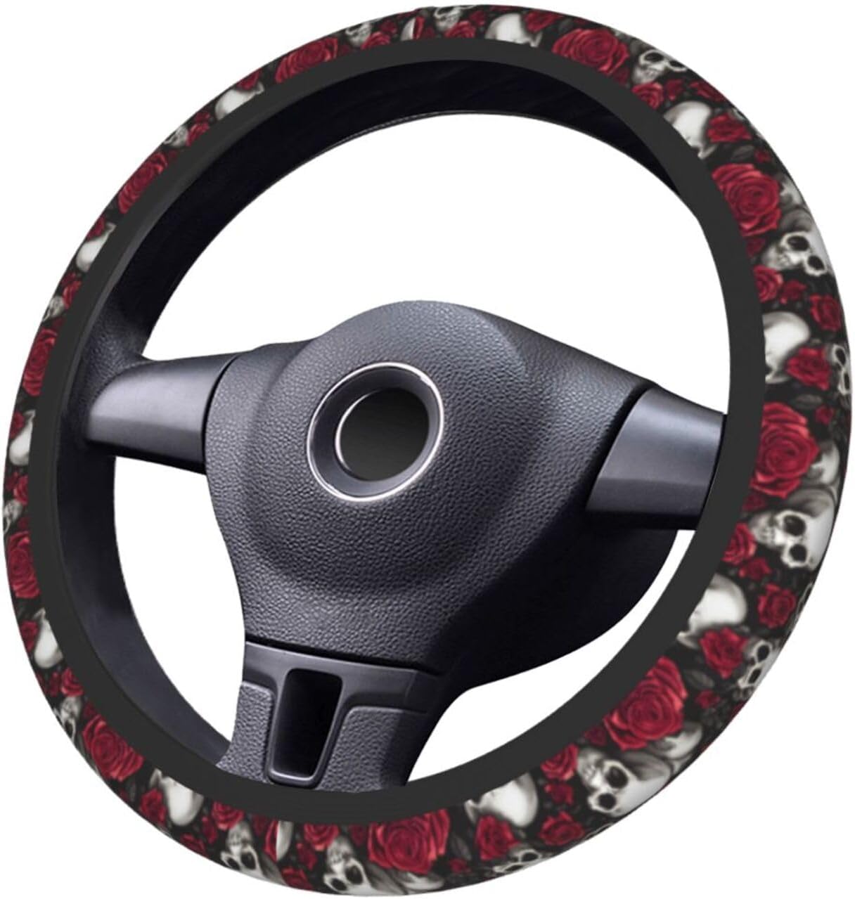 Skull Rose Steering Wheel Cover with 2 Car Coasters Non Slip Neoprene for Women Men Universal 15 Inch - Image 5