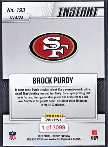 Miniatura 2 de 2022-23 Panini Instant Brock Purdy RC #193- Purdy Delivers Finest Performance in Playoff Debut-1/14/23 -Rookie Football Trading Card- San Francisco