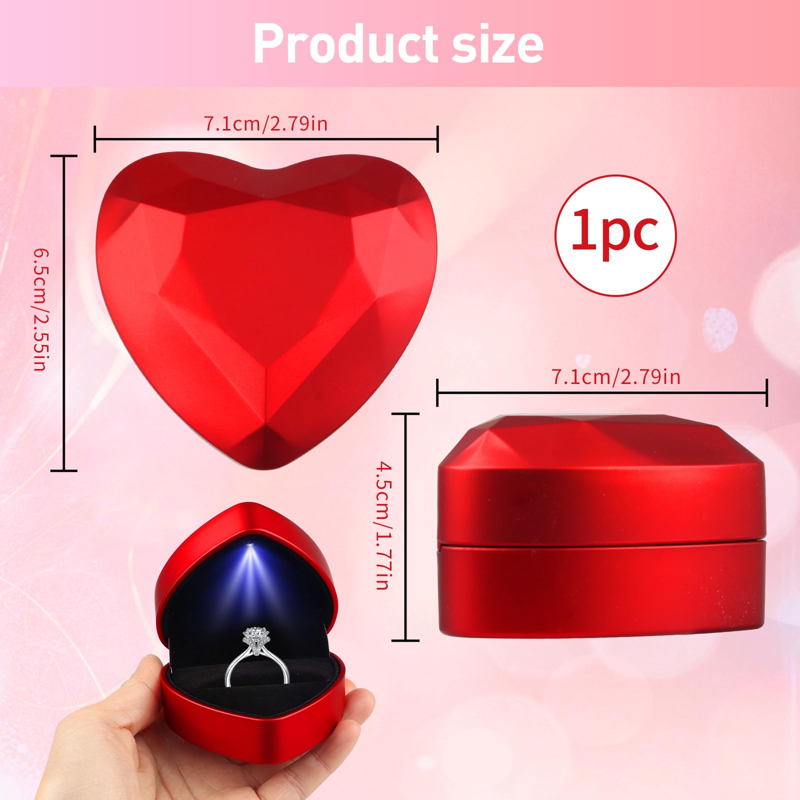 Caja de anillo con luz LED en forma de corazón para propuesta de boda San Valentín