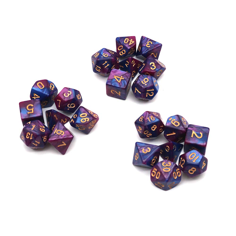 DollaTek Zestaw ko?ci wielo?ciennych, gry sto?owe, 3 zestawy ko?ci 3 x 7 (21 sztuk), seria matryc, D20, D12, D10, D8, D6, D4, DND, DND, RPG, MTG, podwójne kolory, jedna sztuka (fioletowy i niebieski)