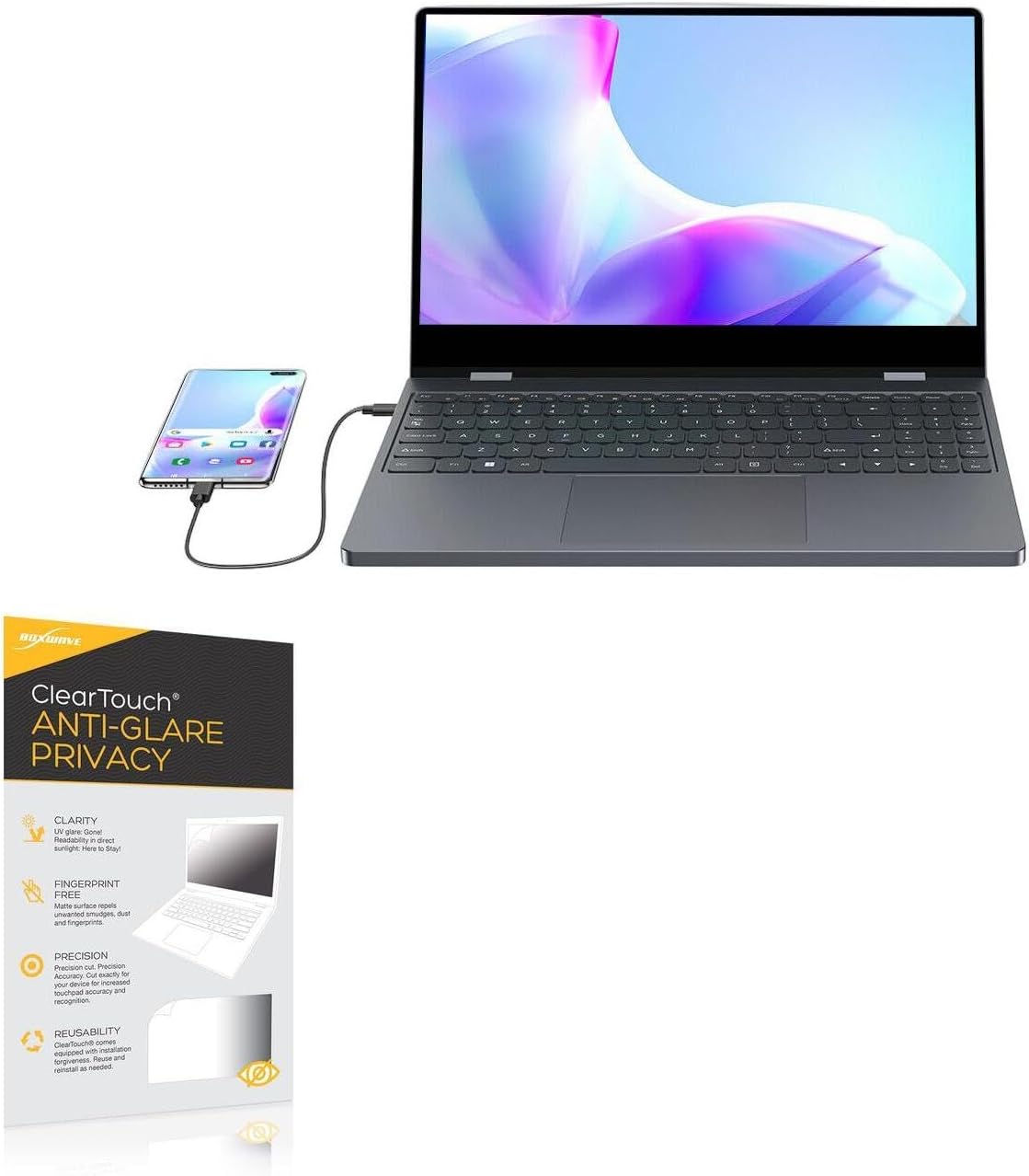 BoxWave Screen Protector Compatible With Changingtouch Portable X-Monitor Lapdock (14 in) - ClearTouch Anti-Glare Privacy (2-Pack), Privacy Screen Protector Flexible Film Anti-Glare