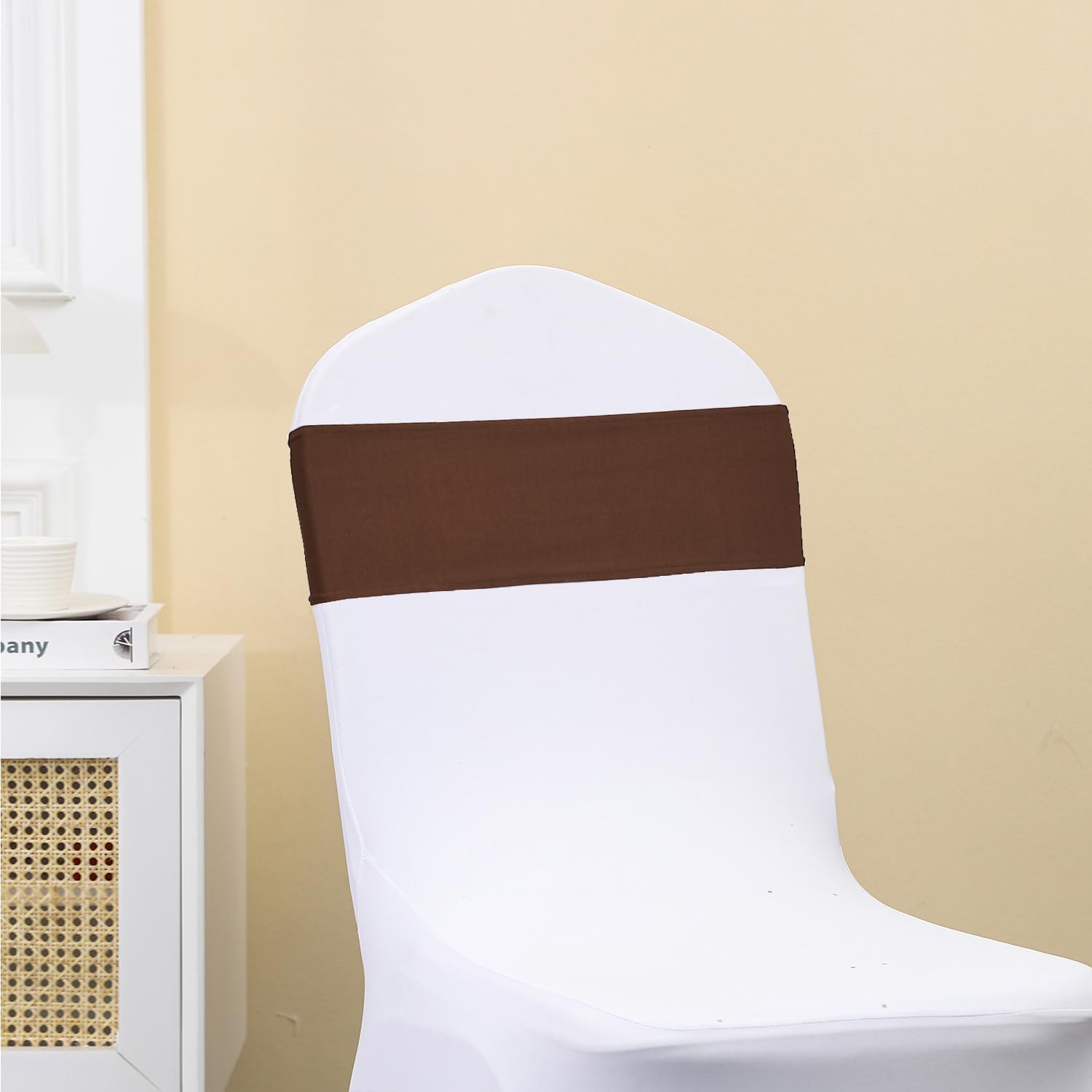Brown Chair Sashes Bows - 50PCS Stretch Spandex Chair Sashes Bands with Buckles Slider Universal Elastic Chair Ties for Wedding Party Banquet Baby Shower Events Decoration