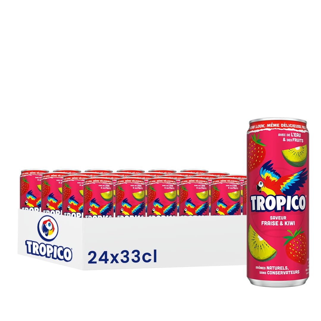 Tropico Boisson aux Fruits Saveur Fraise et Kiwi, Canette 33cl, Pack de 24