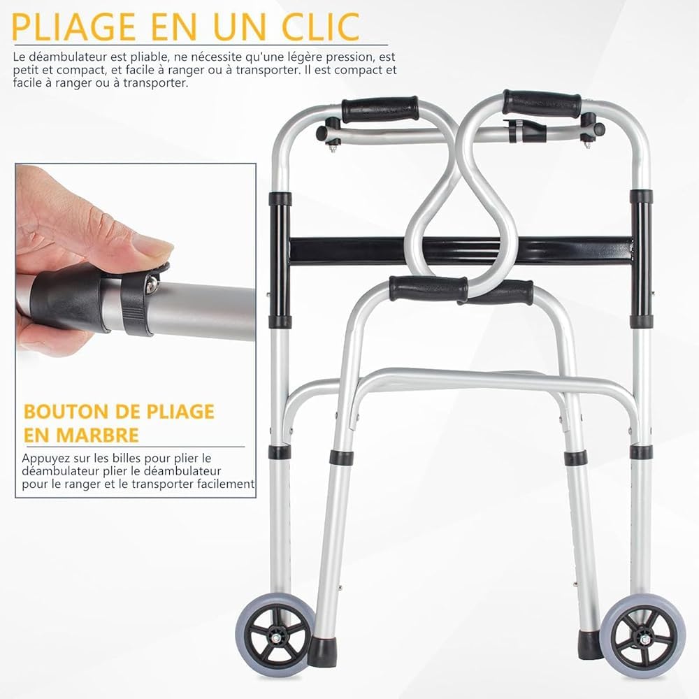 Andador plegable con altura y asiento ajustables, ayuda de movilidad de aluminio ligero para mayor estabilidad y comodidad