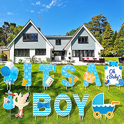 Large Baby Shower Yard Sign Its a Boy Blue Yard Signs with Stakes 16 Inch Tall Baby Boy Lawn Sign Gender Reveal Outdoor Decoration Welcome Home Newborn Announcement Sign for Party Decorations 11 PCs