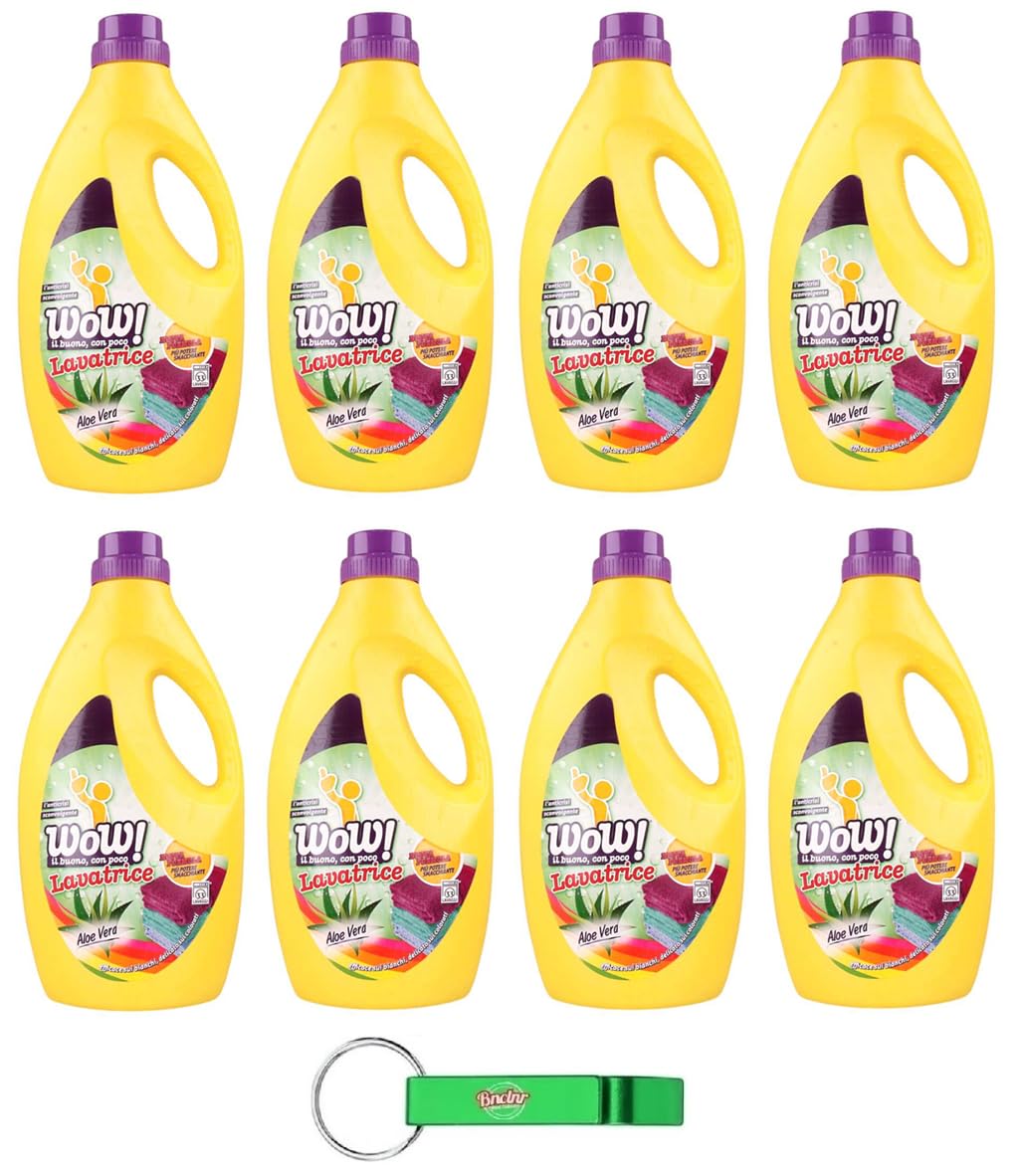 8 X WOW Detersivo Liquido Per Bucato – Detersivo Liquido Detersivo Detersivo Detergente con Aloe Vera 28 lavaggi – 1850 ml + portachiavi Beni Culinari