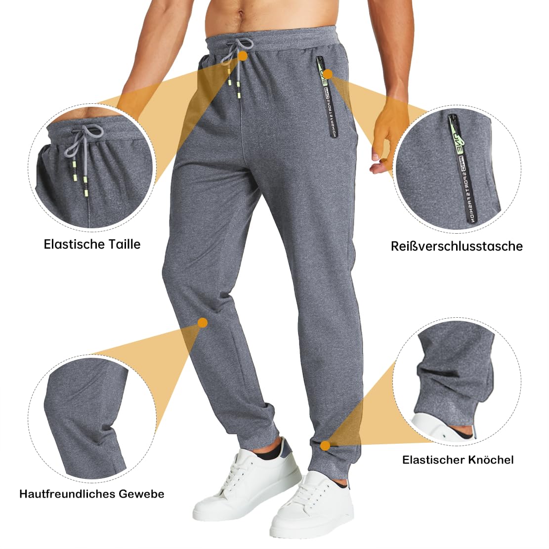 ZOXOZ Pantaloni Sportivi Uomo Cotone con Elastico in Vita con Tasche Zip