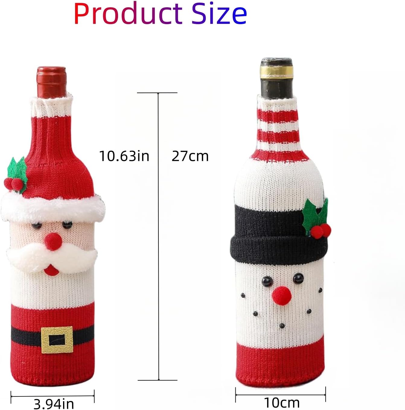 NEW 2Pack Christmas Wine Bottle Cover with Creative Knitted Santa Claus and Snowman,for Holiday Party Decoration and Table Decoration