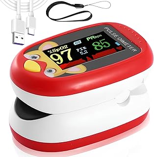 Oximetro pediatrico, oximetro digital recargable, puede monitorear la saturación de oxígeno en sangre, frecuencia del pulso y PI al mismo tiempo, adecuado para pruebas y monitoreo diarios (Rojo)