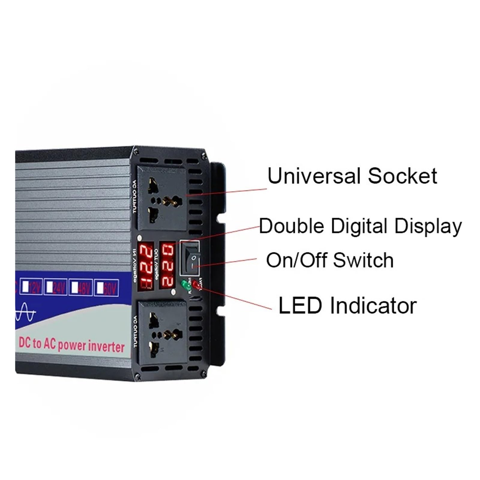 Inversor Solar Coche Onda Sinusoidal Pura 3000/4000/5000 W CC 12 V 24 V 48 V 60 V A CA 220 V con Doble Toma(12V,230V(50HZ),5000W)