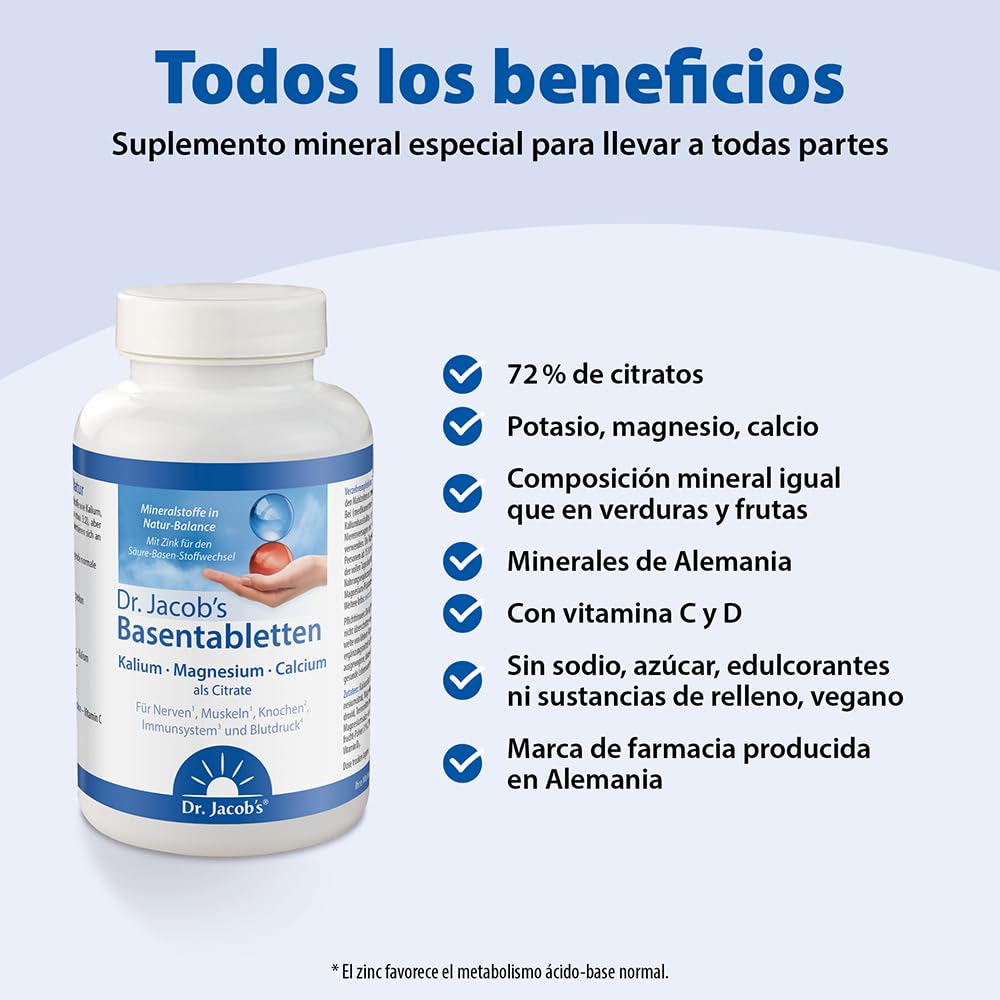 Dr Jacob's Comprimidos Alcalinos, 250 Comprimidos | Bajo en Sodio, Rico en Potasio | Para Músculos, Presión Sanguínea¹ y Huesos² | Minerales, Potasio, Calcio, Magnesio, Vitaminas C y D | 62 Dosis