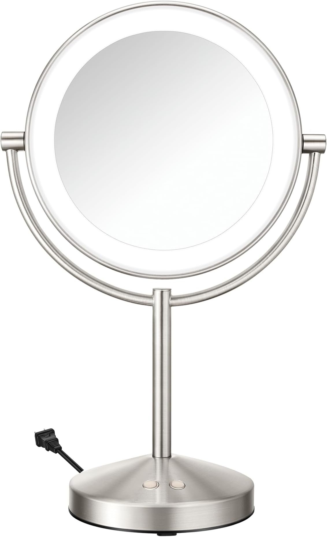 Conair Lighted Makeup Mirror, Double-Sided Vanity Mirror with 1X/10X Magnification, 3 Color Modes and 360 Rotation, Satin Nickel, BE401X2