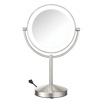Conair Lighted Makeup Mirror, Double-Sided LED Vanity Mirror with 1X/10X Magnification, 3 Light Settings, 3 Modes, 360 Rotation, Satin Nickel Finish