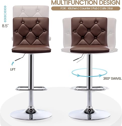 Miniatura 5 de Brage Living Taburetes de bar ajustables copetudos, modernos taburetes de bar giratorios de piel sintética con respaldo, sillas de bar de altura de
