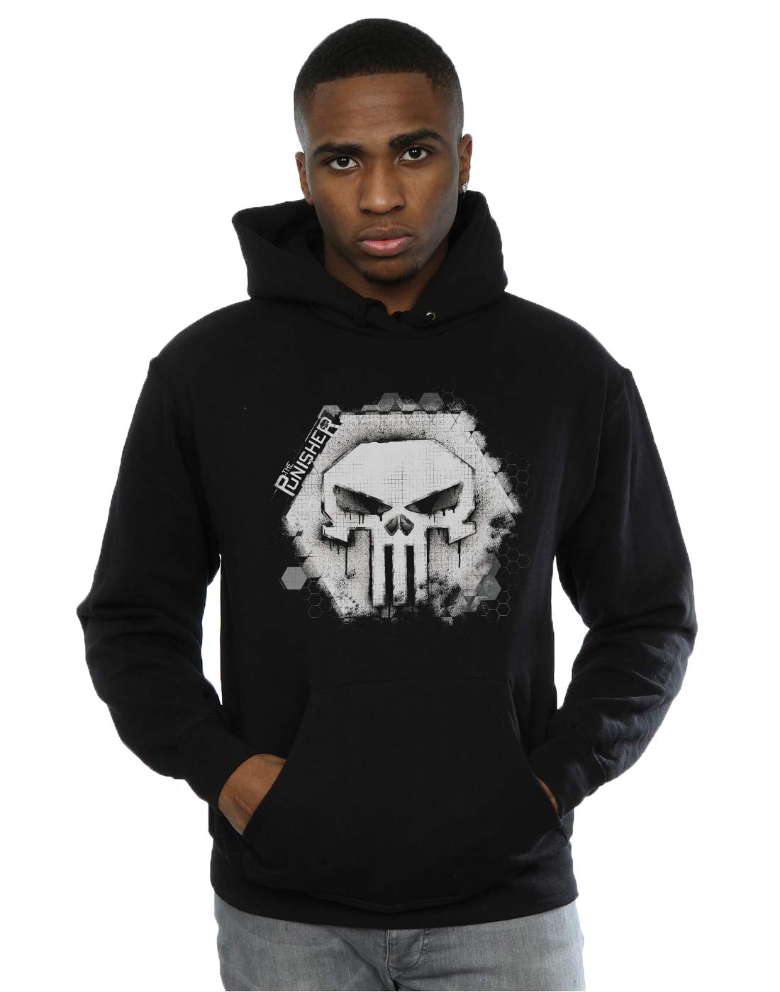 Marvel Men's Black Punisher Skull Badge Hoodie XXX-Large