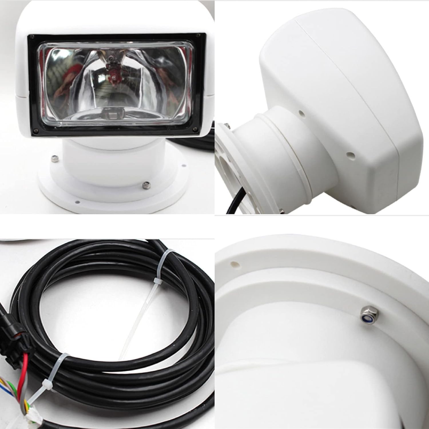 YIYIBYUS Spotlight Marine Spot Light Boat Searchlight Remote Control 12V 100W White Waterproof Spotlight 360 Degree Rotate Omnibearing Lighting for Boat Truck Car Marine (White)